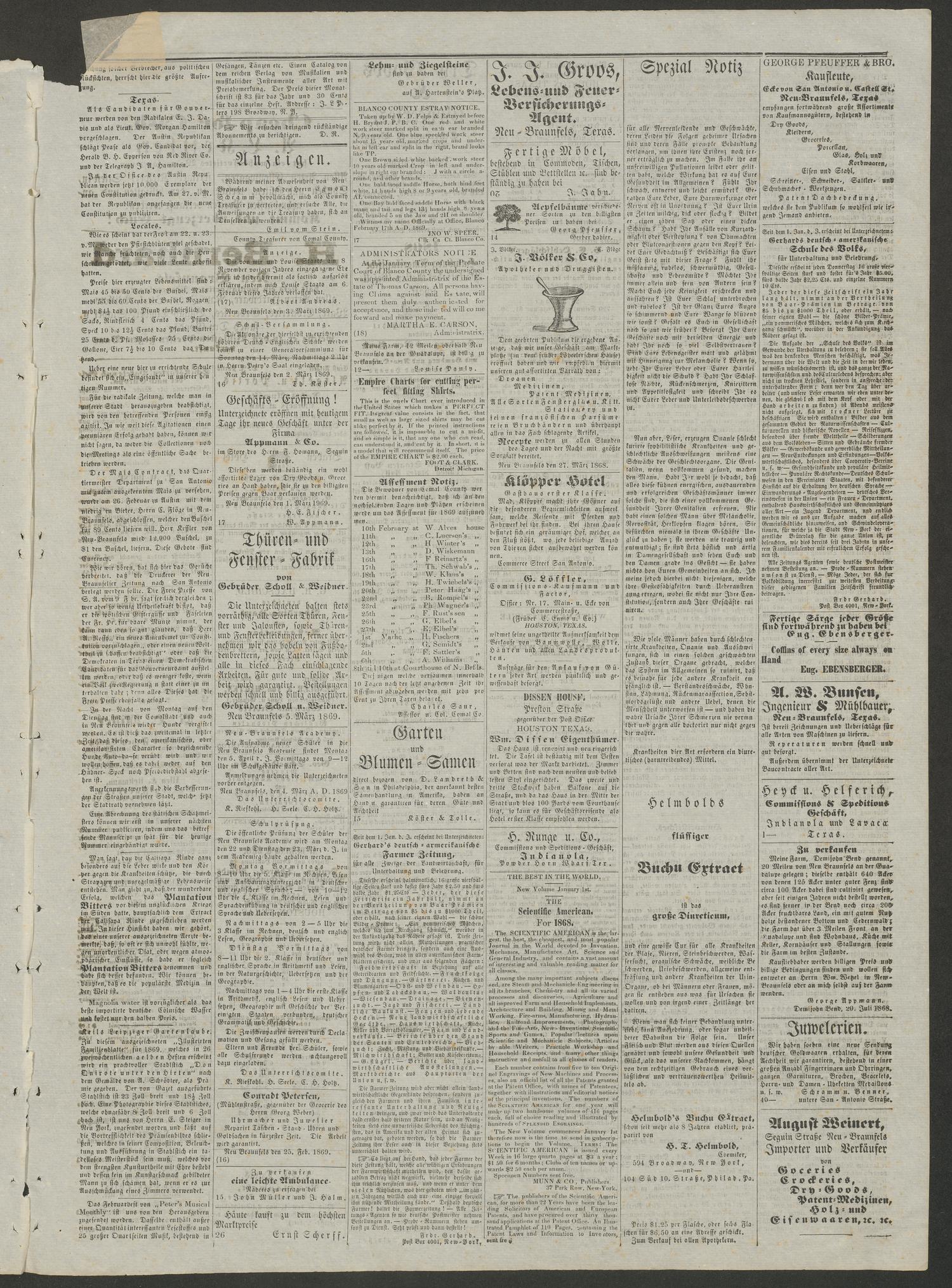 Neu-Braunfelser Zeitung. (New Braunfels, Tex.), Vol. 17, No. 15, Ed. 1 Friday, March 5, 1869
                                                
                                                    [Sequence #]: 3 of 4
                                                