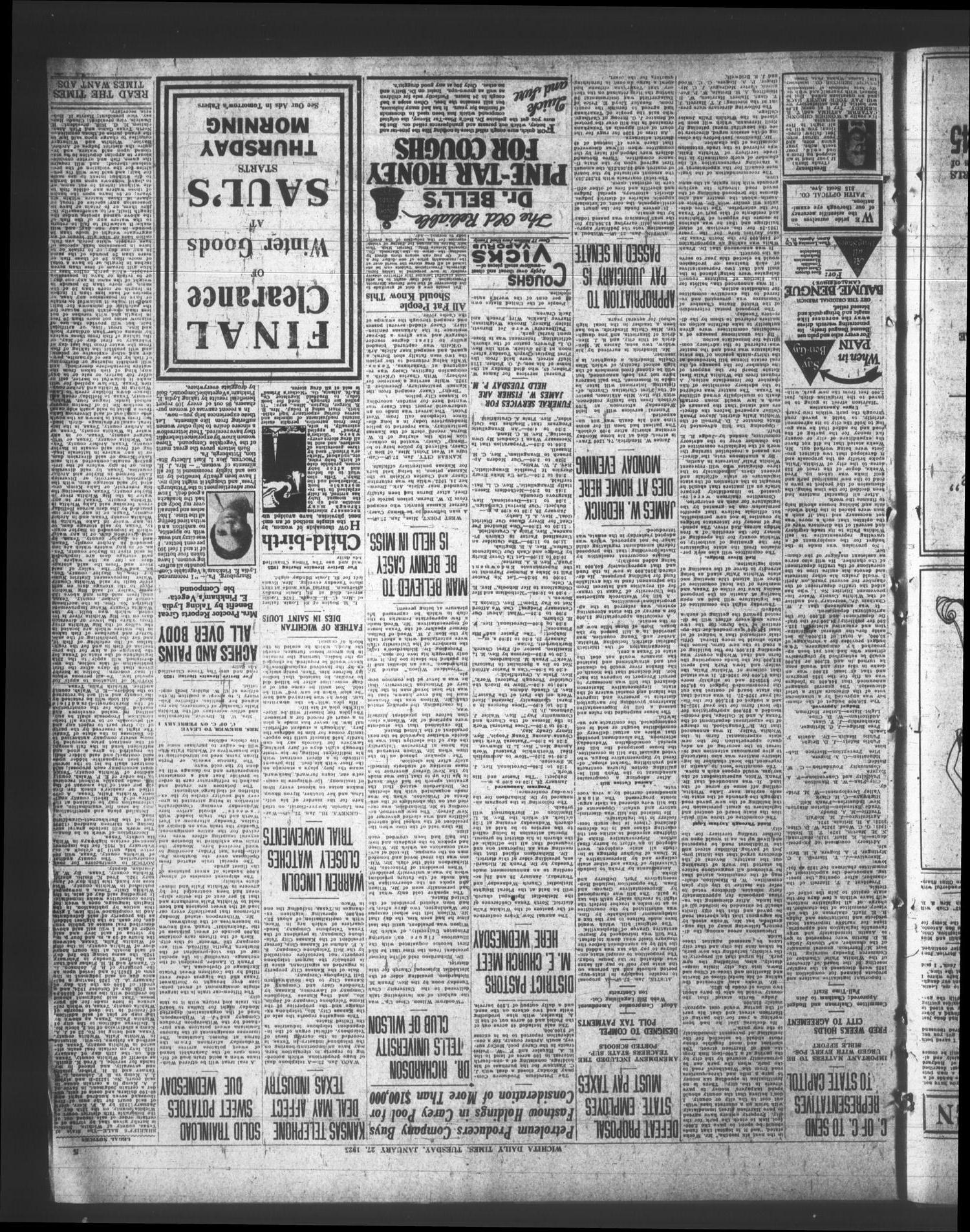 Wichita Daily Times (Wichita Falls, Tex.), Vol. 18, No. 259, Ed. 1 Tuesday, January 27, 1925
                                                
                                                    [Sequence #]: 5 of 14
                                                
