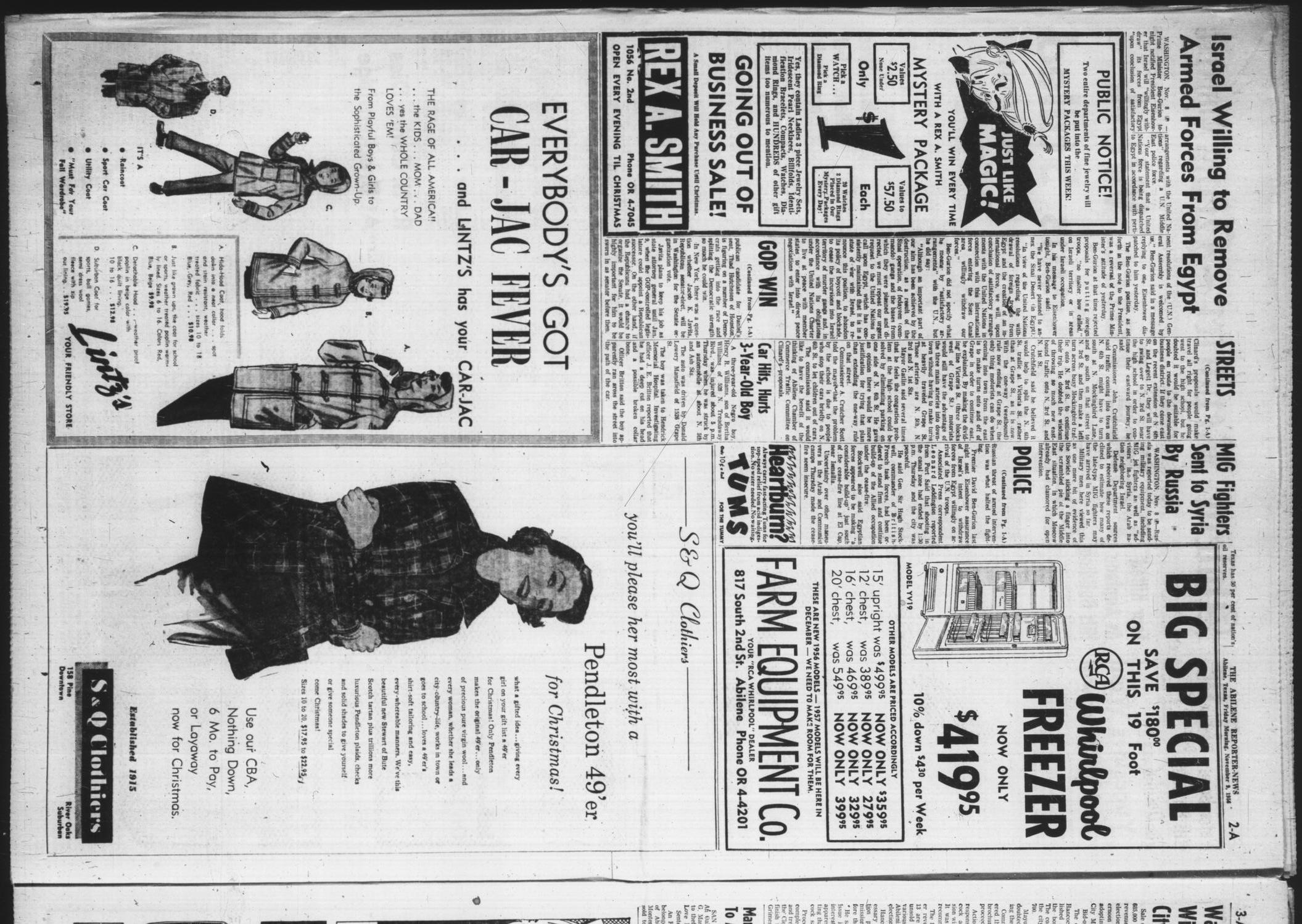 The Abilene Reporter-News (Abilene, Tex.), Vol. 76, No. 145, Ed. 1 Friday, November 9, 1956
                                                
                                                    [Sequence #]: 2 of 32
                                                
