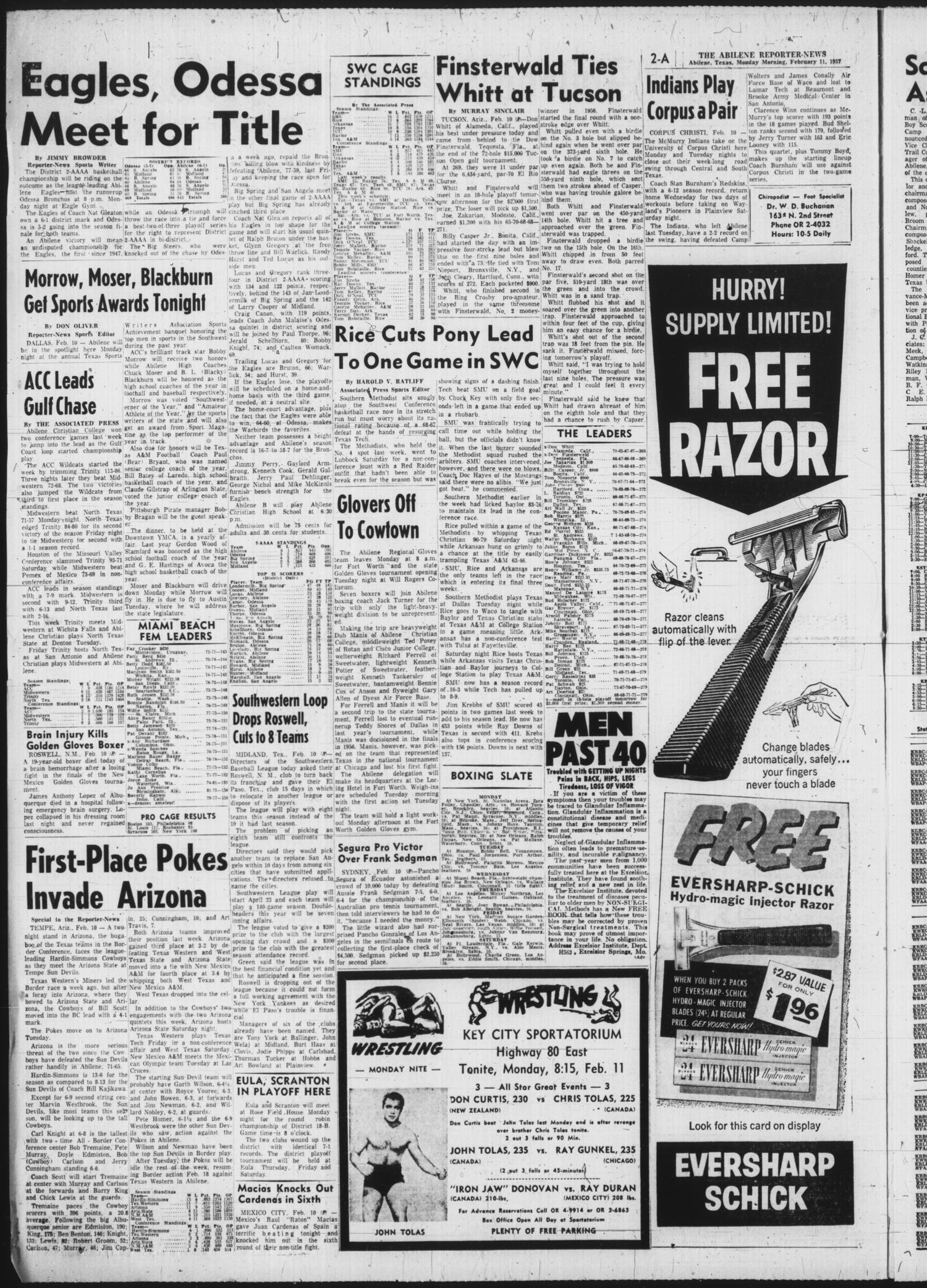 The Abilene Reporter-News (Abilene, Tex.), Vol. 76, No. 137, Ed. 1 Monday, February 11, 1957
                                                
                                                    [Sequence #]: 2 of 10
                                                