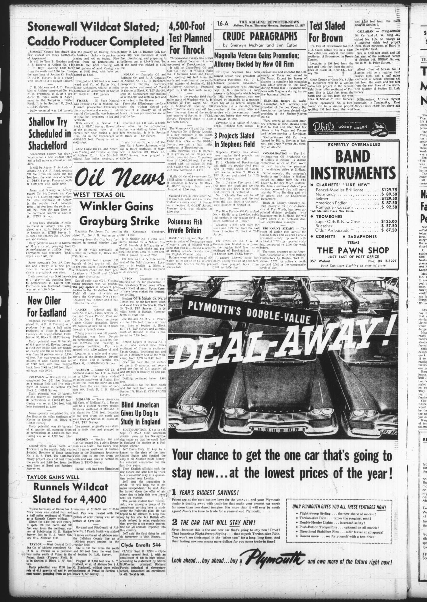 The Abilene Reporter-News (Abilene, Tex.), Vol. 77, No. 87, Ed. 1 Thursday, September 12, 1957
                                                
                                                    [Sequence #]: 16 of 38
                                                