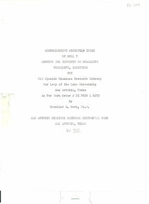 Comprehensive Microfilm Index of Roll 7: Archivo del Convento de Guadalupe, Guadalupe, Zacatecas