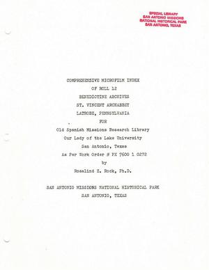 Comprehensive Microfilm Index of Roll 12: Benedictine Archives, St. Vincent Archabbey, Latrobe, Pennsylvania