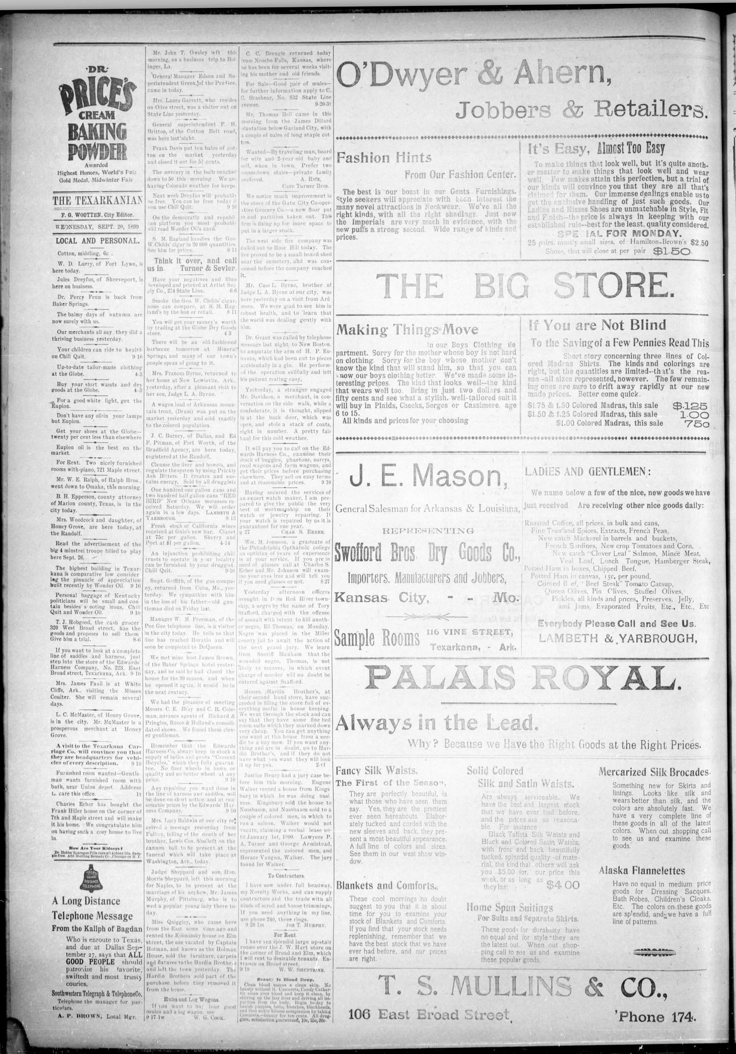 The Daily Texarkanian. (Texarkana, Ark.), Vol. 16, No. 36, Ed. 1 Wednesday, September 20, 1899
                                                
                                                    [Sequence #]: 4 of 4
                                                