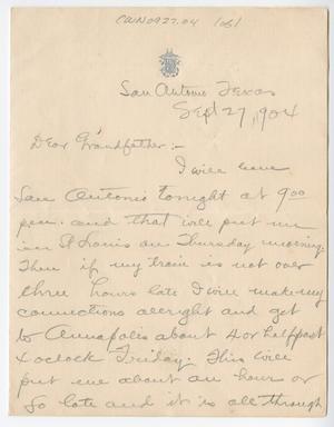 Primary view of object titled '[Letter from Chester W. Nimitz to Charles Henry Nimitz, September 27, 1904]'.