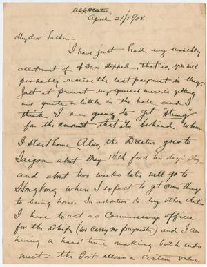 Primary view of object titled '[Letter from Chester W. Nimitz to William Nimitz, April 21, 1908]'.