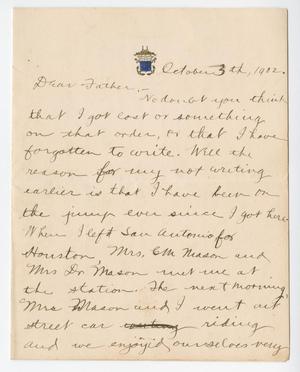 Primary view of object titled '[Letter from Chester W. Nimitz to William Nimitz, October 3, 1902]'.