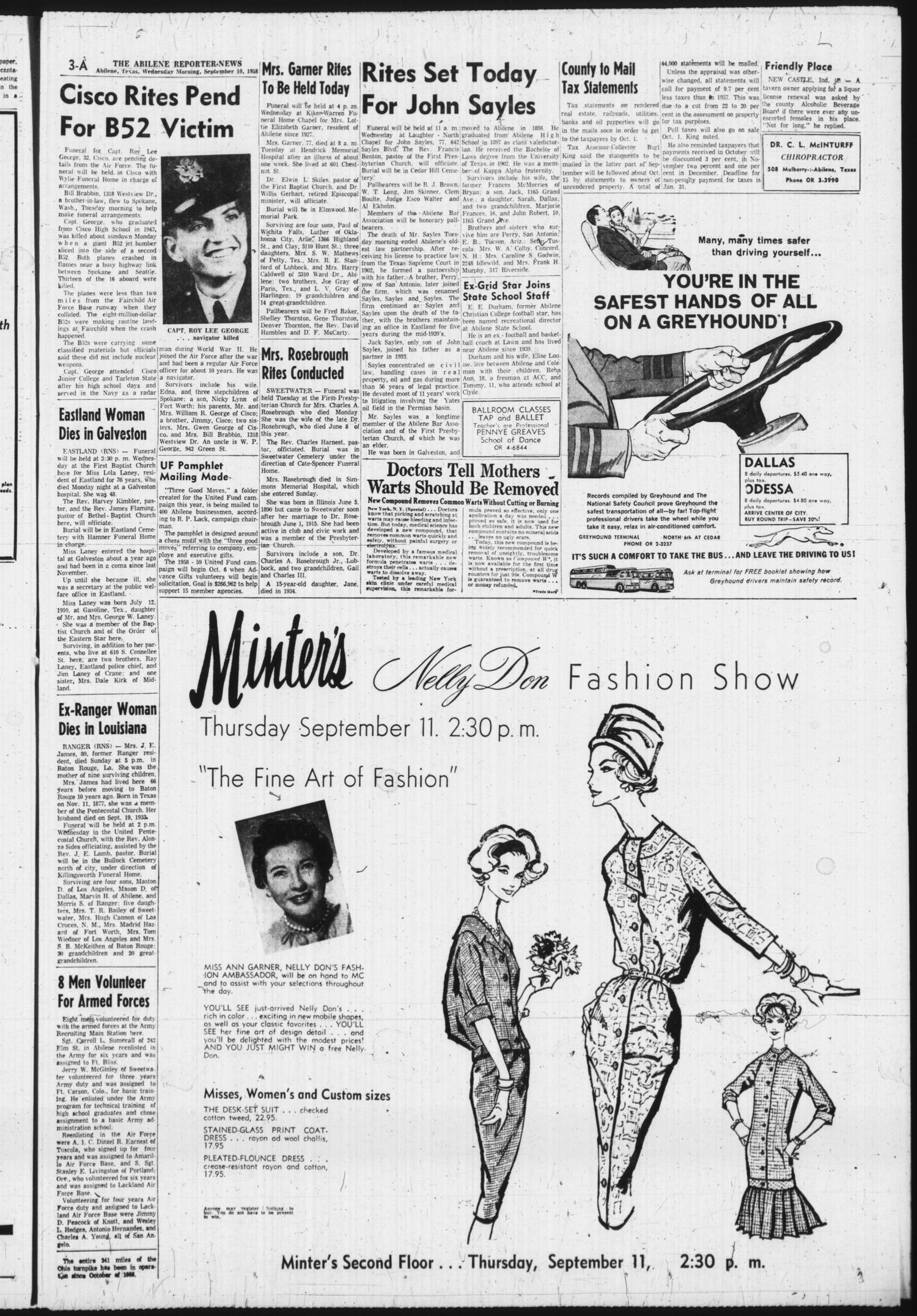 The Abilene Reporter-News (Abilene, Tex.), Vol. 78, No. 89, Ed. 1 Wednesday, September 10, 1958
                                                
                                                    [Sequence #]: 3 of 20
                                                