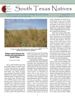 Primary view of South Texas Natives, Volume 9, Number 1, Spring 2015