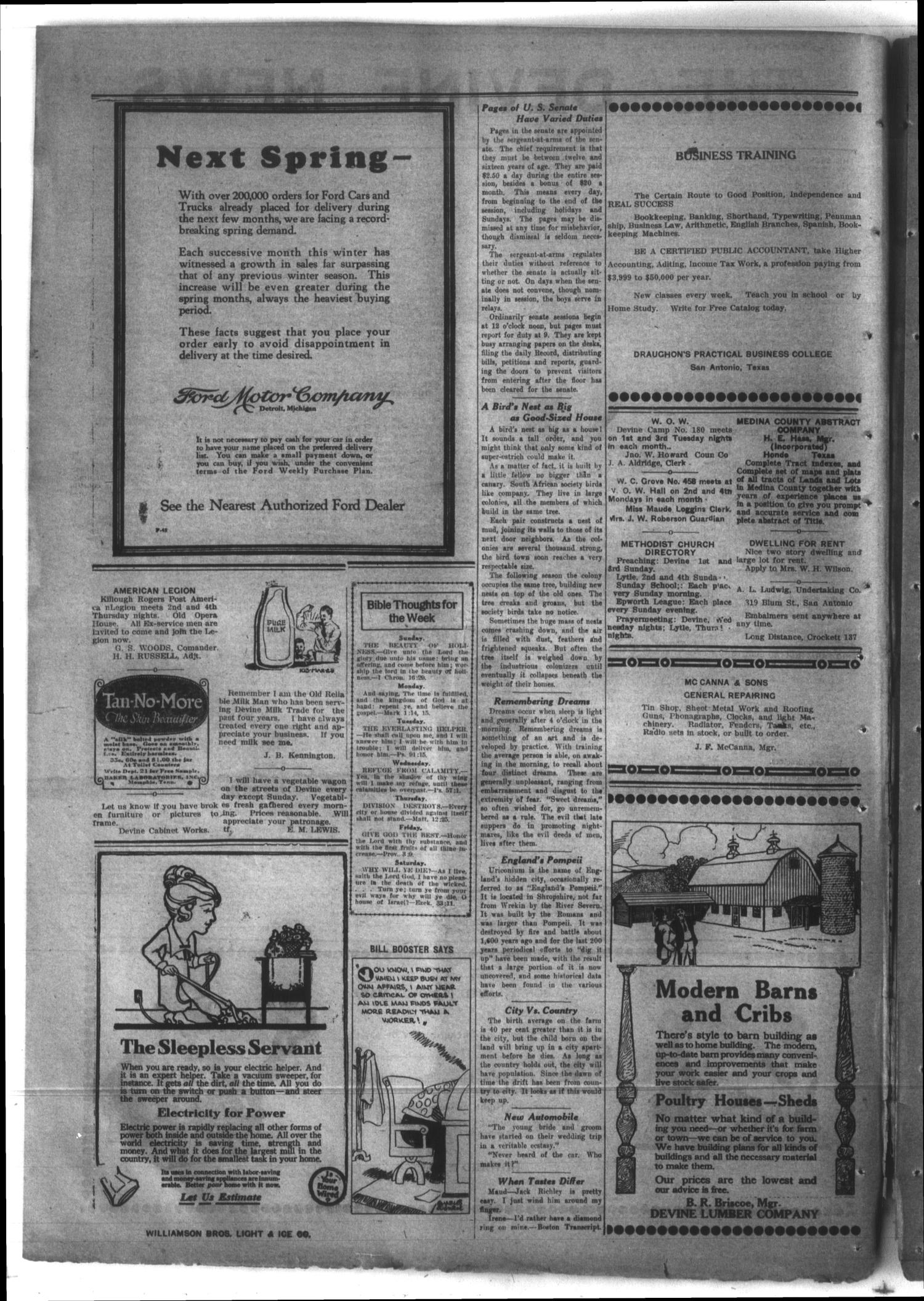 The Devine News (Devine, Tex.), Vol. 27, No. 40, Ed. 1 Thursday, February 14, 1924
                                                
                                                    [Sequence #]: 2 of 16
                                                