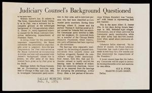 Primary view of object titled '[Clipping: Judiciary Counsel's Background Questioned]'.