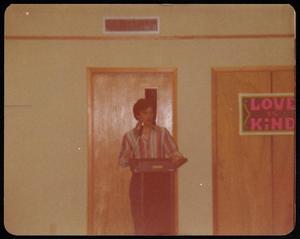 Primary view of object titled '[Person Speaking at Church Gathering #1]'.