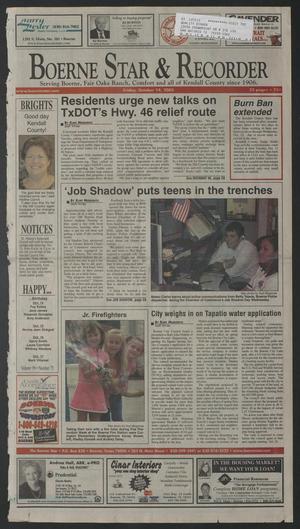 Primary view of object titled 'Boerne Star & Recorder (Boerne, Tex.), Vol. 99, No. 75, Ed. 1 Friday, October 14, 2005'.