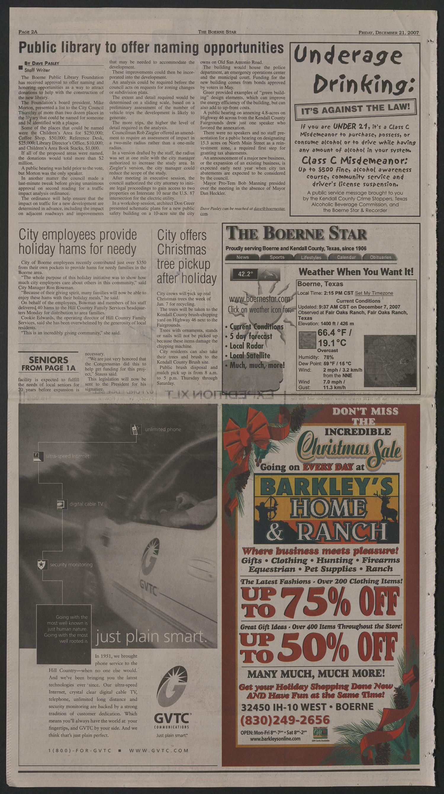The Boerne Star (Boerne, Tex.), Vol. 101, No. 102, Ed. 1 Friday, December 21, 2007
                                                
                                                    [Sequence #]: 2 of 46
                                                