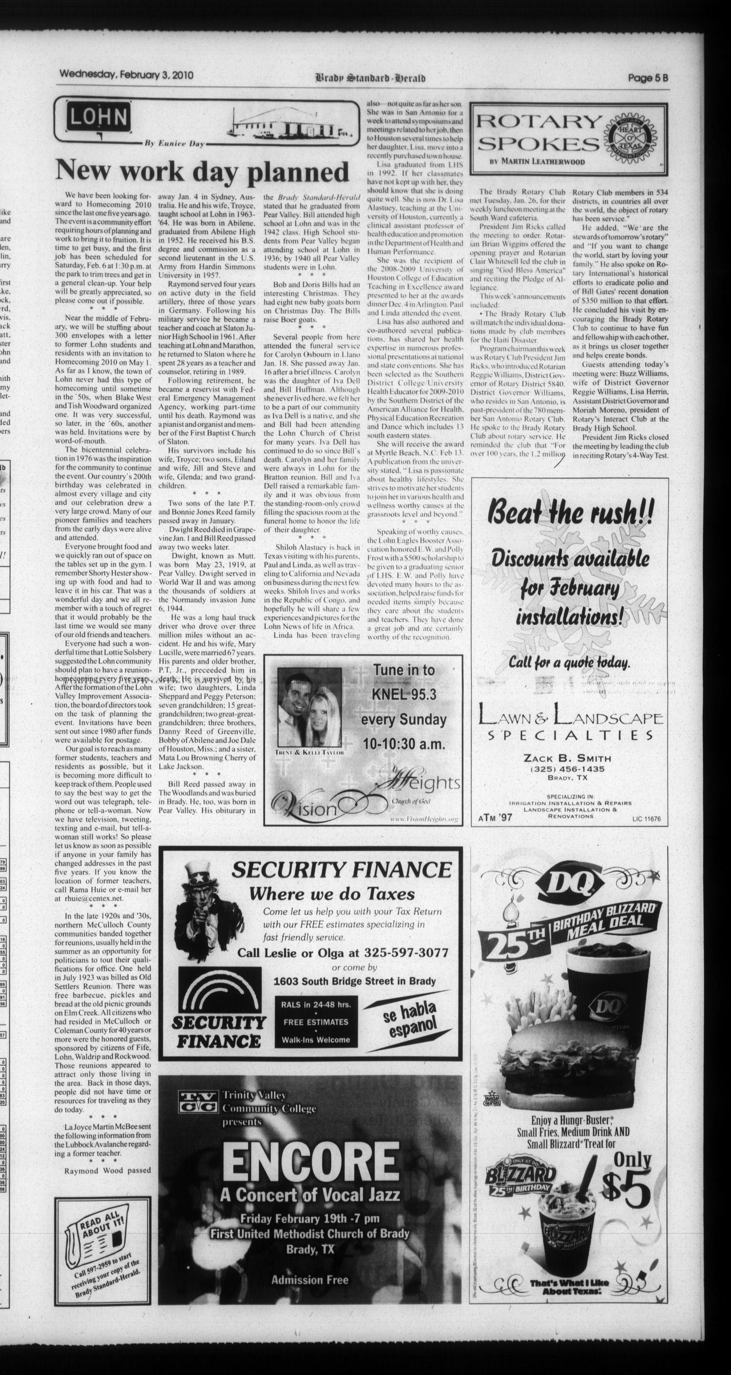 Brady Standard-Herald and Heart of Texas News (Brady, Tex.), Ed. 1 Wednesday, February 3, 2010
                                                
                                                    [Sequence #]: 15 of 20
                                                