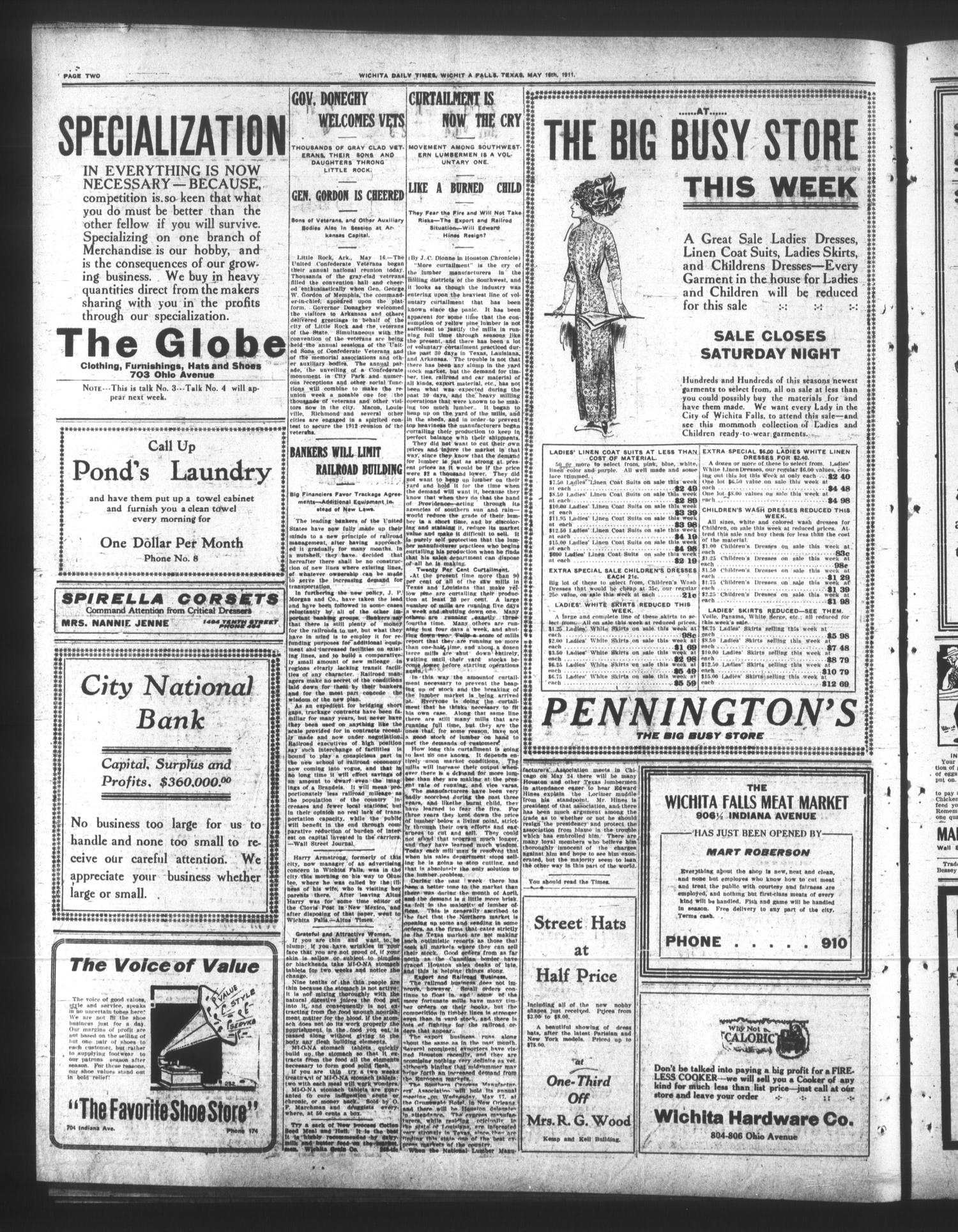 Wichita Daily Times. (Wichita Falls, Tex.), Vol. 5, No. 2, Ed. 1 Tuesday, May 16, 1911
                                                
                                                    [Sequence #]: 2 of 8
                                                