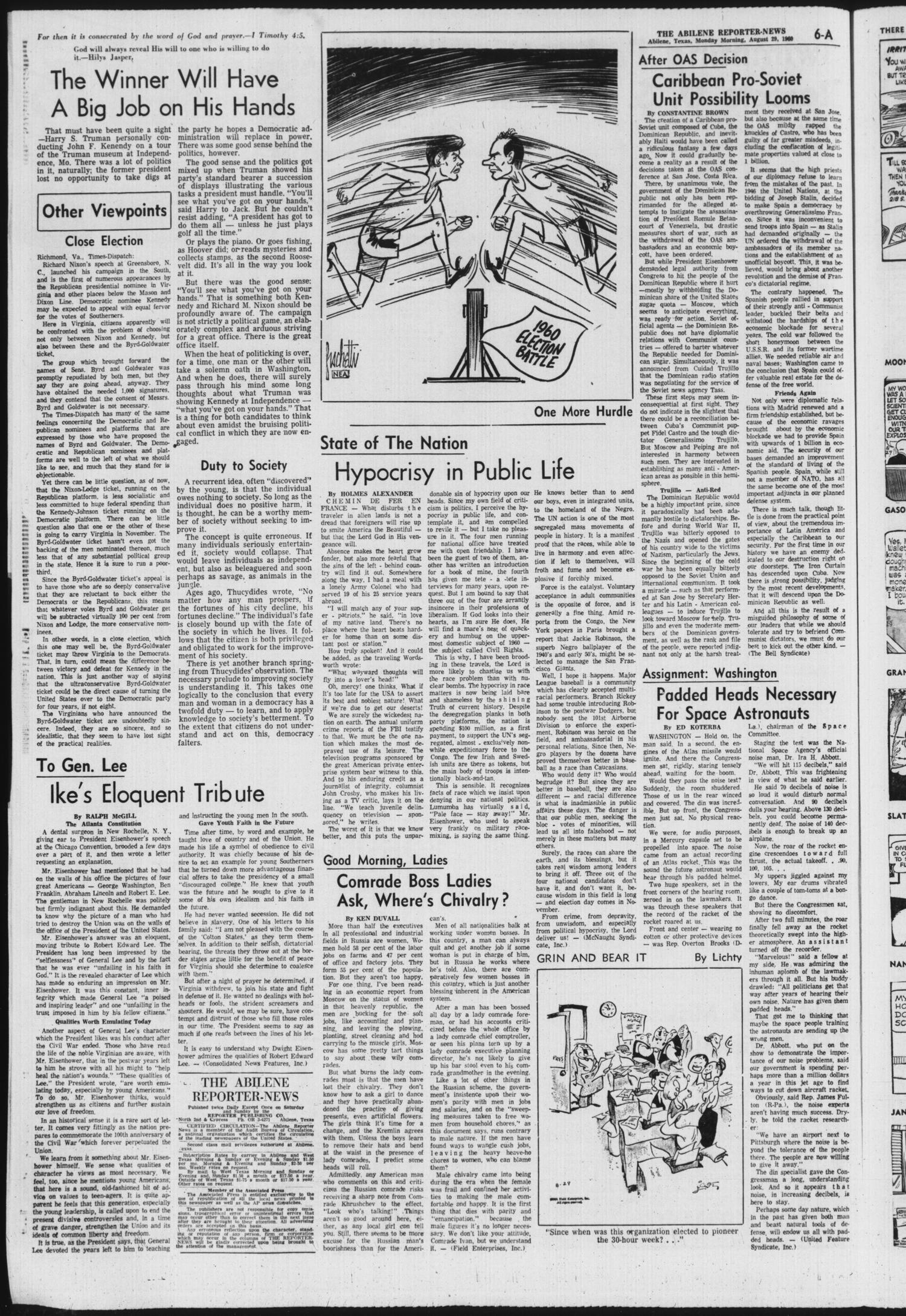 The Abilene Reporter-News (Abilene, Tex.), Vol. 80, No. 74, Ed. 1 Monday, August 29, 1960
                                                
                                                    [Sequence #]: 6 of 12
                                                