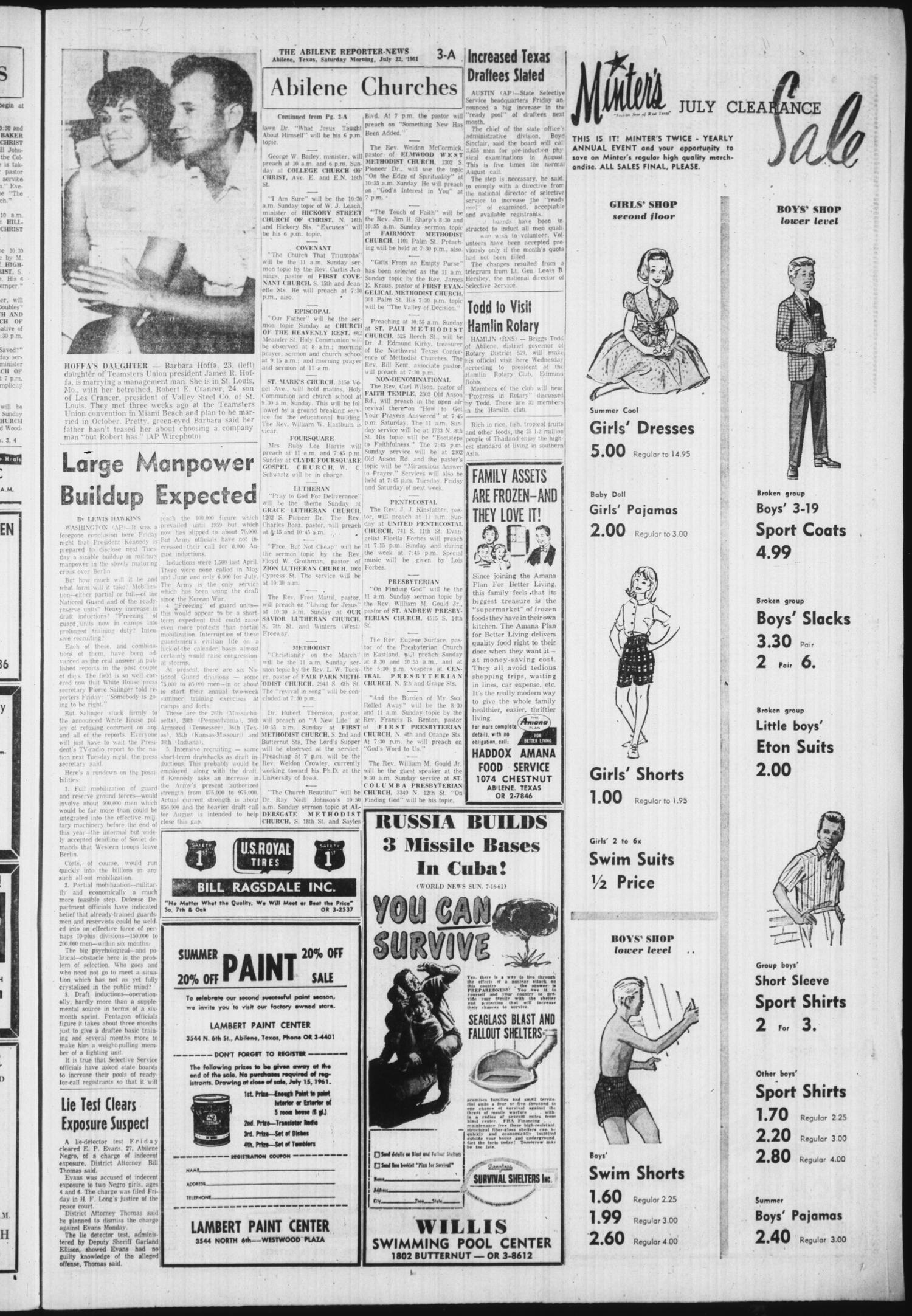 The Abilene Reporter-News (Abilene, Tex.), Vol. 81, No. 33, Ed. 1 Saturday, July 22, 1961
                                                
                                                    [Sequence #]: 3 of 22
                                                