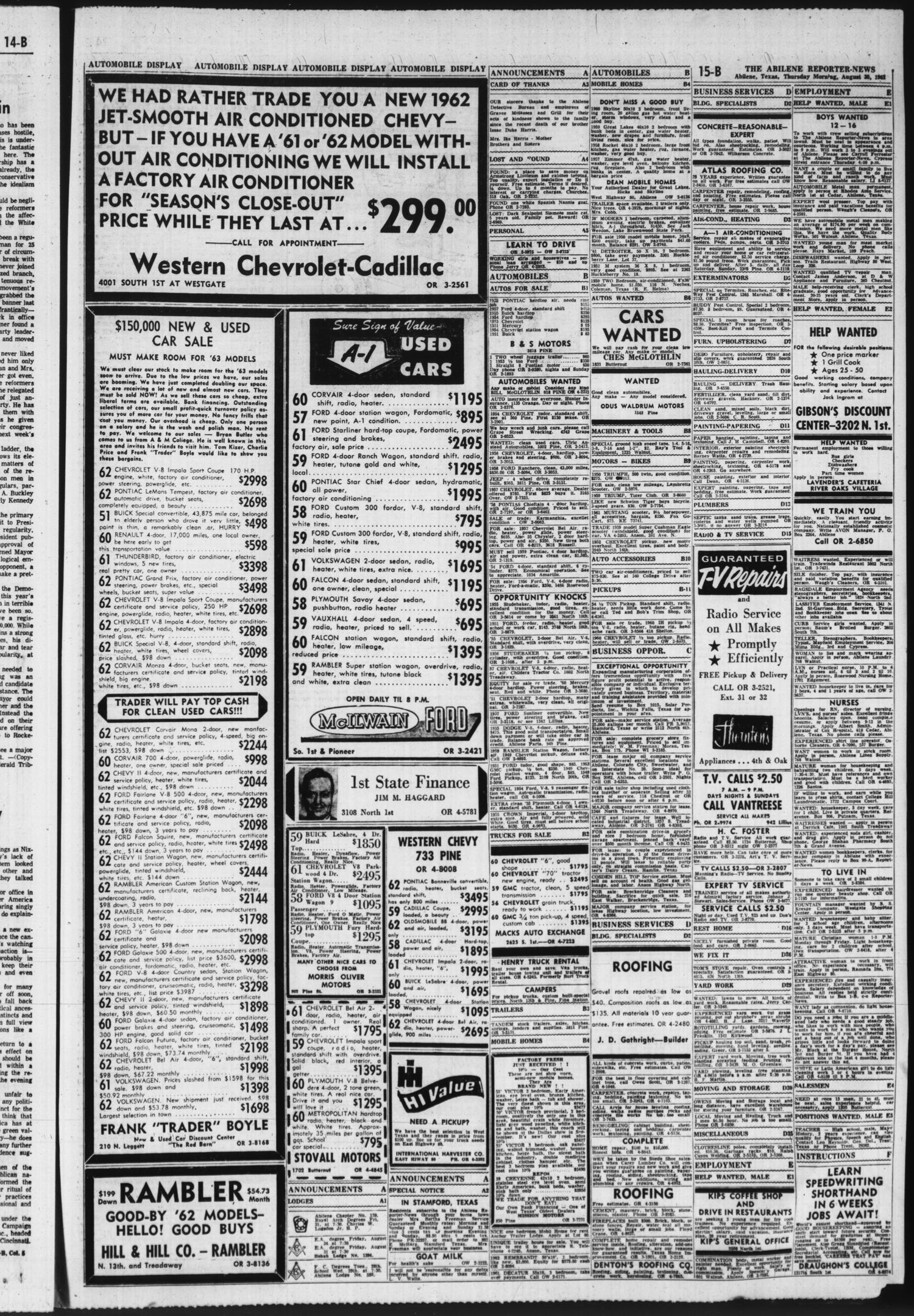 The Abilene Reporter-News (Abilene, Tex.), Vol. 82, No. 75, Ed. 1 Thursday, August 30, 1962
                                                
                                                    [Sequence #]: 35 of 40
                                                