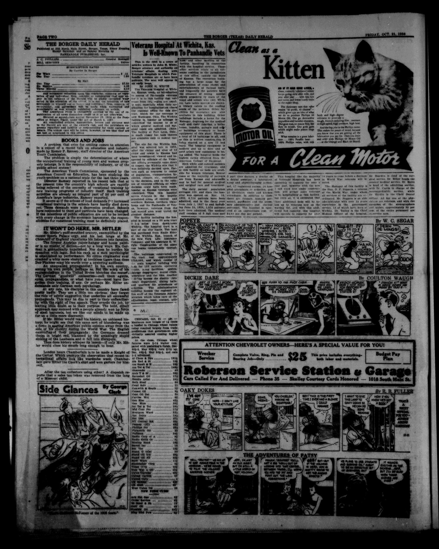 Borger Daily Herald (Borger, Tex.), Vol. 12, No. 288, Ed. 1 Friday, October 21, 1938
                                                
                                                    [Sequence #]: 2 of 8
                                                