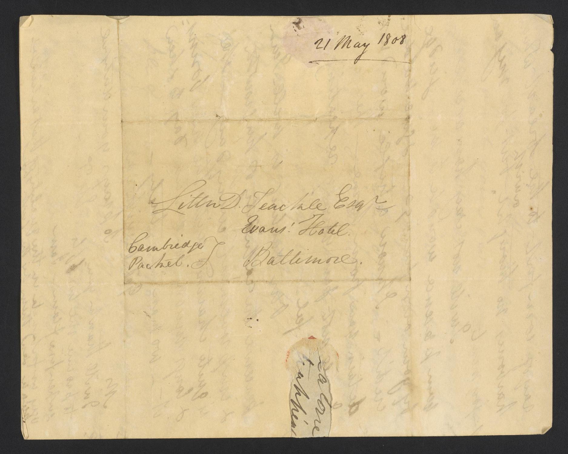 [Letter from Elizabeth Upshur Teackle to her husband, Littleton D. Teackle, May 21, 1808]
                                                
                                                    [Sequence #]: 4 of 4
                                                