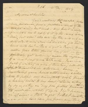 Primary view of [Letter from Elizabeth Upshur Teackle to her husband, Littleton D. Teackle, December 31, 1809]