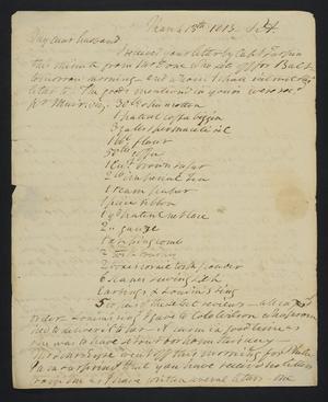 Primary view of object titled '[Letter from Elizabeth Upshur Teackle to her husband, Littleton Dennis Teackle, March 13, 1813]'.