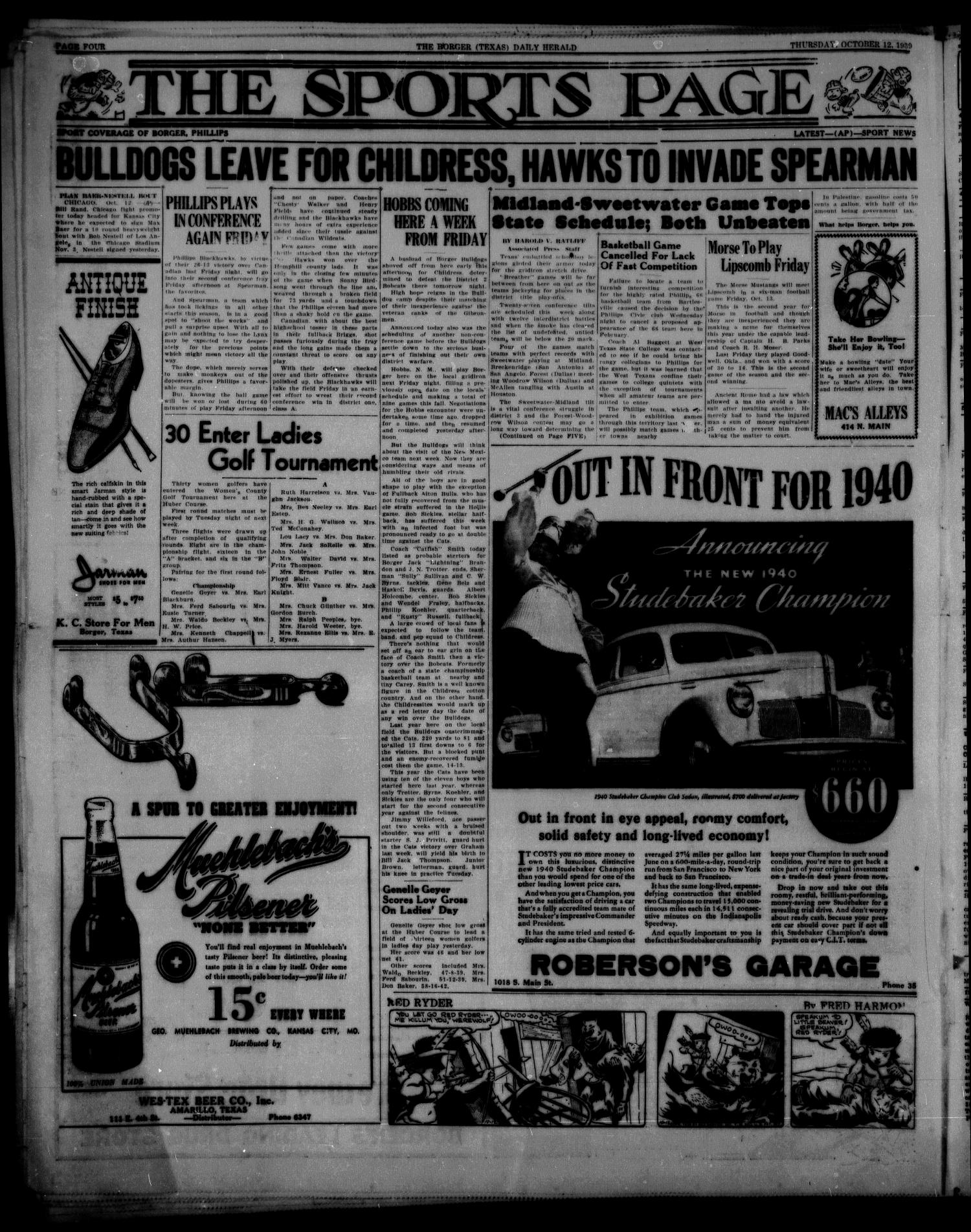 Borger Daily Herald (Borger, Tex.), Vol. 13, No. 278, Ed. 1 Thursday, October 12, 1939
                                                
                                                    [Sequence #]: 4 of 6
                                                