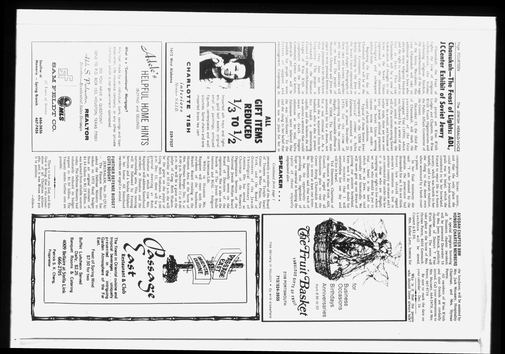 The Jewish Herald-Voice (Houston, Tex.), Vol. 67, No. 36, Ed. 1 Thursday, December 9, 1971
                                                
                                                    [Sequence #]: 14 of 18
                                                