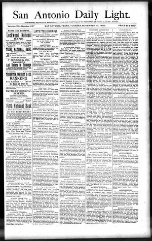 Primary view of object titled 'San Antonio Daily Light. (San Antonio, Tex.), Vol. 12, No. 257, Ed. 1 Tuesday, November 15, 1892'.