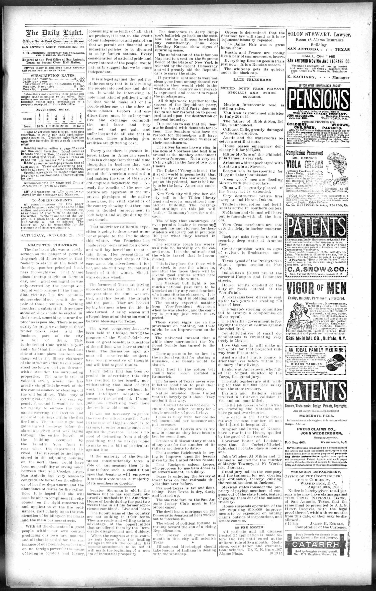San Antonio Daily Light. (San Antonio, Tex.), Vol. 13, No. 235, Ed. 1 Saturday, October 21, 1893
                                                
                                                    [Sequence #]: 2 of 8
                                                