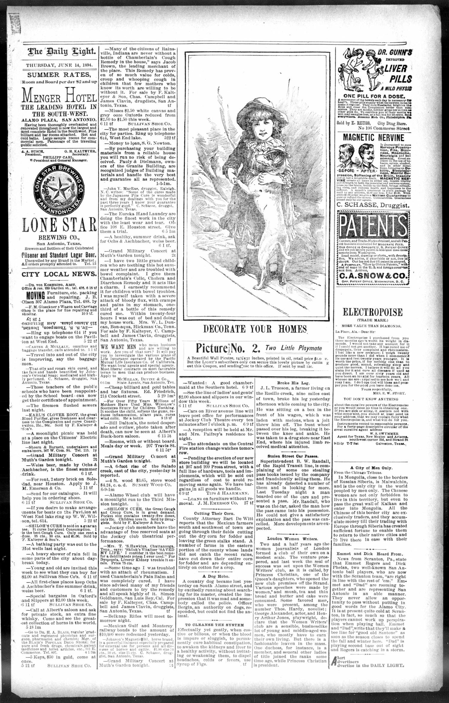 San Antonio Daily Light. (San Antonio, Tex.), Vol. 14, No. 125, Ed. 1 Thursday, June 14, 1894
                                                
                                                    [Sequence #]: 7 of 8
                                                
