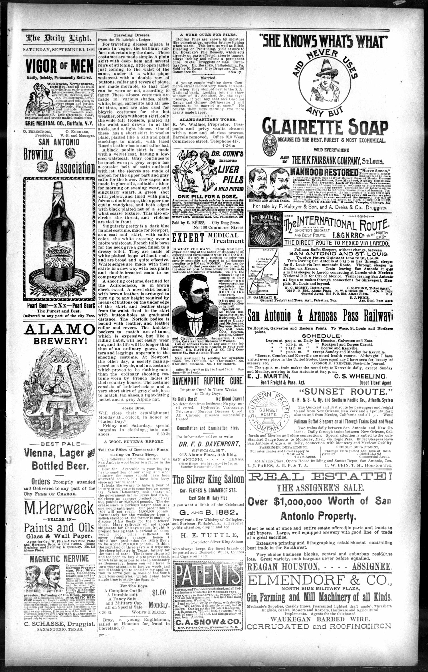 San Antonio Daily Light. (San Antonio, Tex.), Vol. 14, No. 192, Ed. 1 Saturday, September 1, 1894
                                                
                                                    [Sequence #]: 3 of 12
                                                