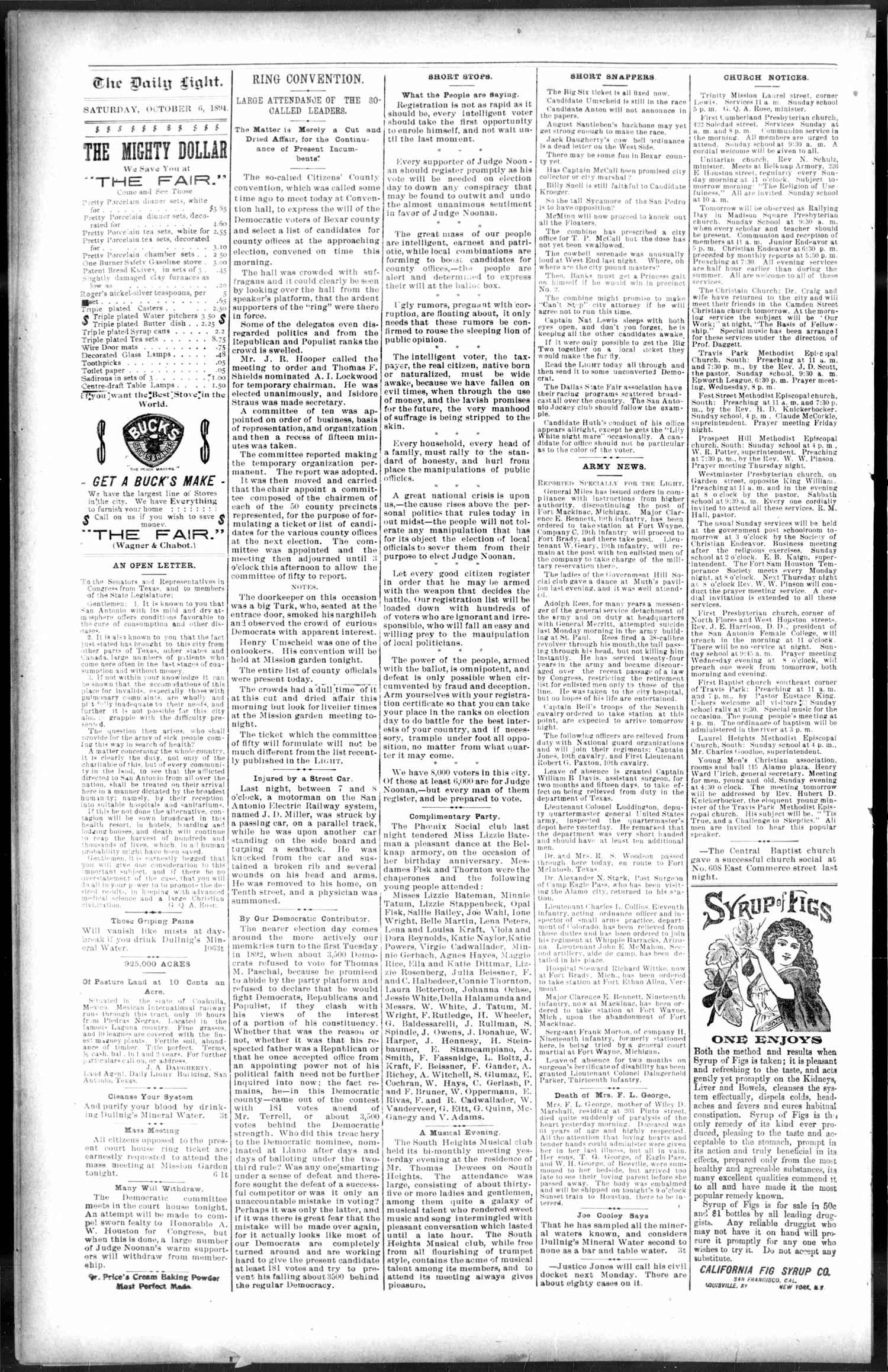 San Antonio Daily Light. (San Antonio, Tex.), Vol. 14, No. 222, Ed. 1 Saturday, October 6, 1894
                                                
                                                    [Sequence #]: 4 of 16
                                                