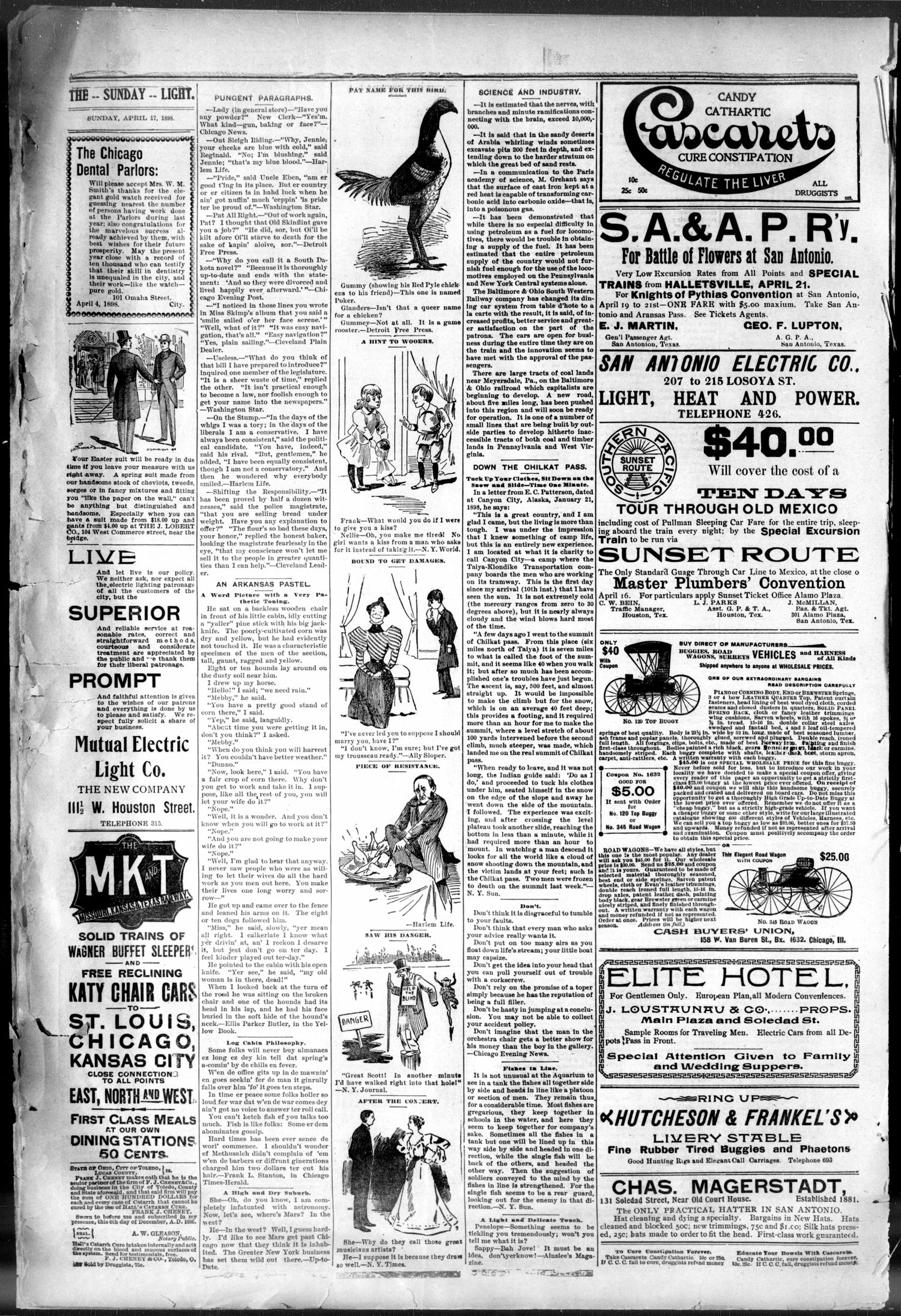 San Antonio Sunday Light (San Antonio, Tex.), Vol. 18, No. 86, Ed. 1 Sunday, April 17, 1898
                                                
                                                    [Sequence #]: 12 of 12
                                                