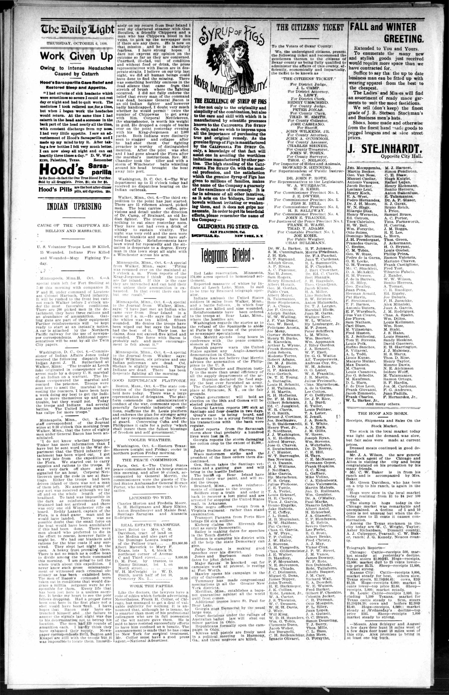 San Antonio Daily Light (San Antonio, Tex.), Vol. 17, No. 246, Ed. 1 Thursday, October 6, 1898
                                                
                                                    [Sequence #]: 4 of 8
                                                