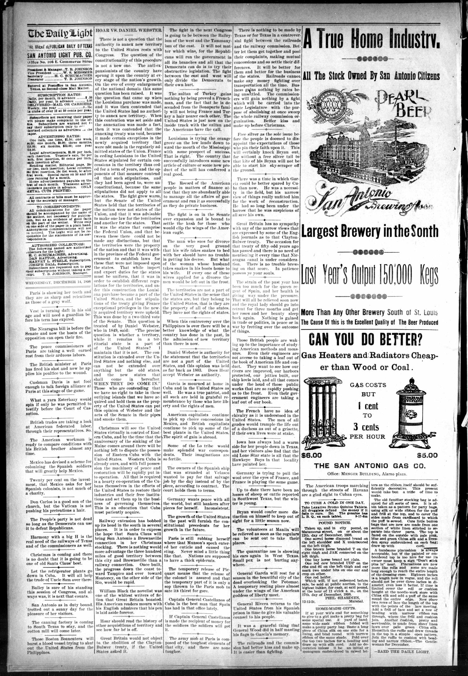 San Antonio Daily Light. (San Antonio, Tex.), Vol. 17, No. 314, Ed. 1 Wednesday, December 14, 1898
                                                
                                                    [Sequence #]: 2 of 8
                                                