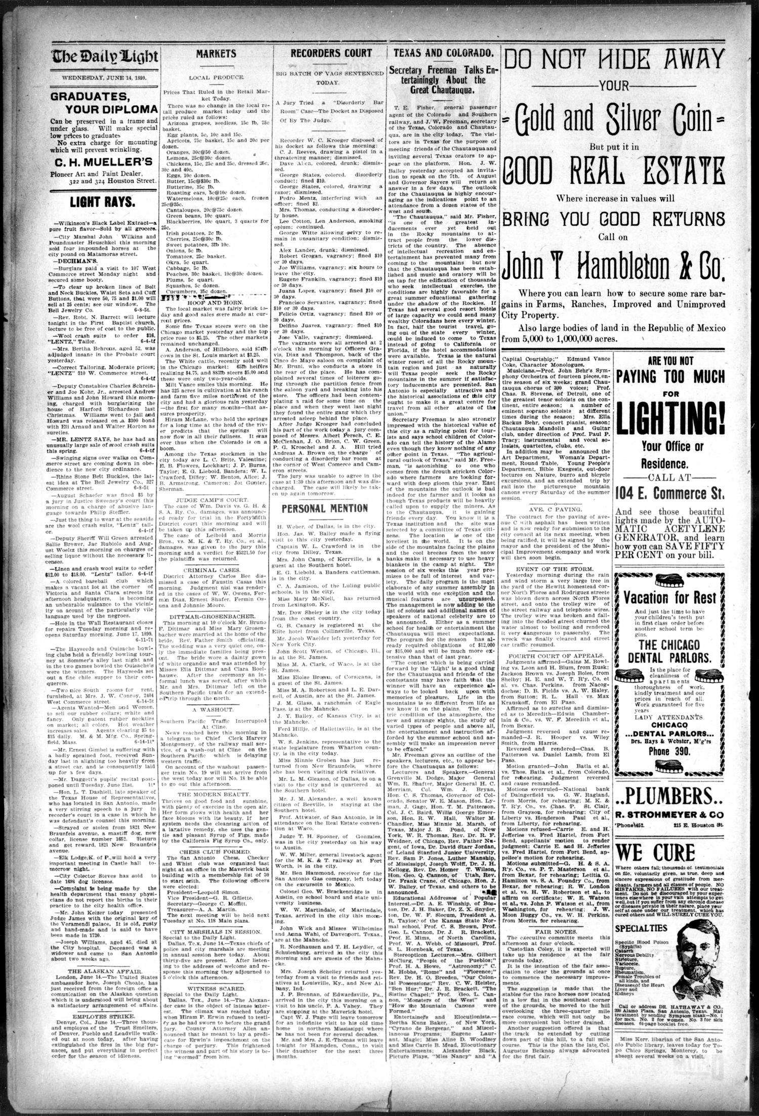 San Antonio Daily Light. (San Antonio, Tex.), Vol. 18, No. 146, Ed. 1 Wednesday, June 14, 1899
                                                
                                                    [Sequence #]: 4 of 8
                                                