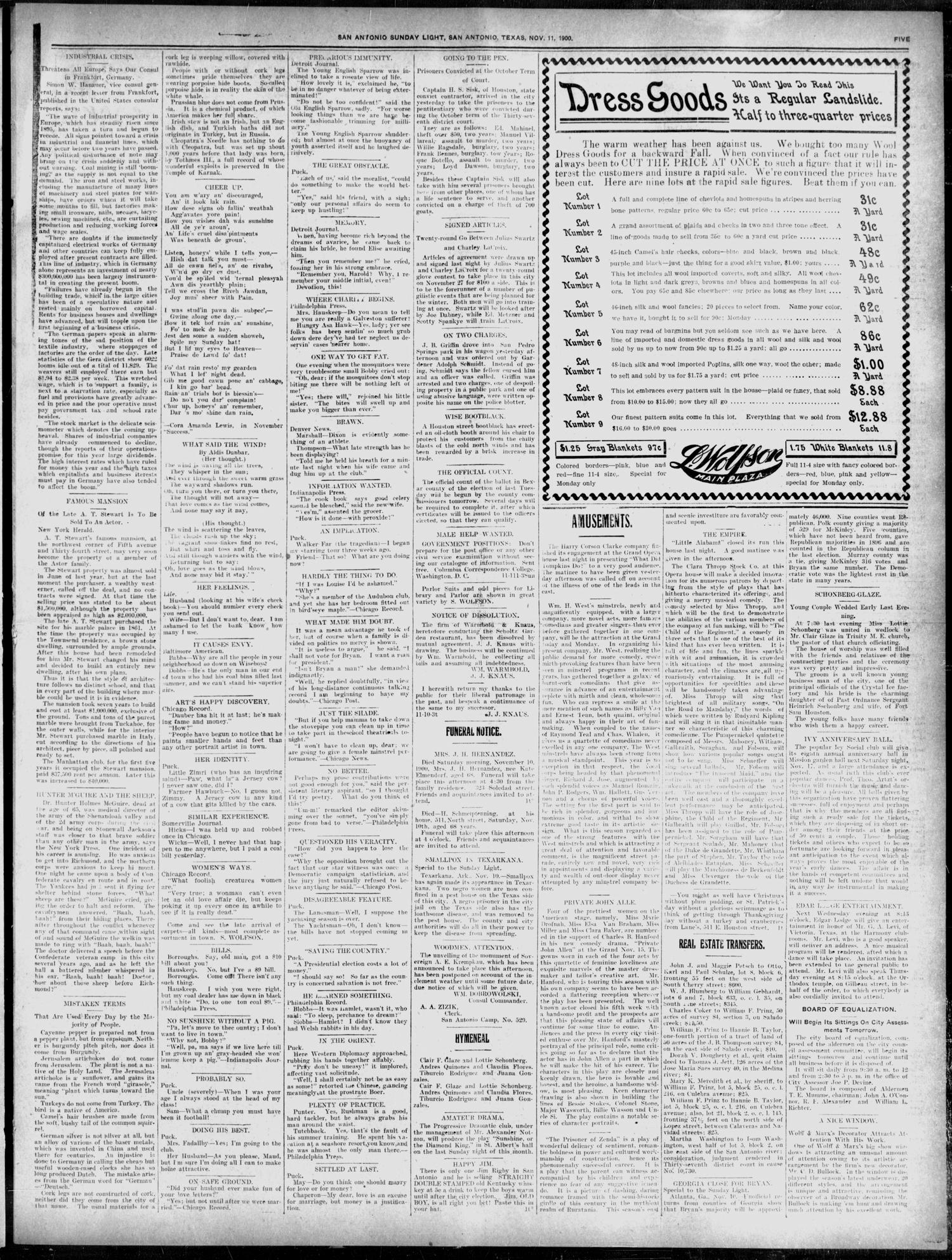 San Antonio Sunday Light (San Antonio, Tex.), Vol. 19, No. 313, Ed. 1 Sunday, November 11, 1900
                                                
                                                    [Sequence #]: 5 of 12
                                                
