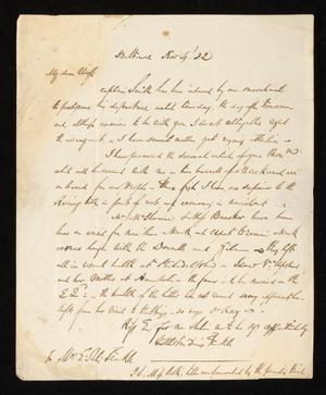 Primary view of [Letter from Littleton Dennis Teackle to his wife, Elizabeth Upshur Teackle, November 4, 1832]