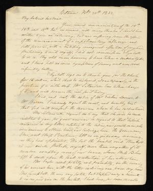 Primary view of [Letter from Elizabeth Upshur Teackle to her husband, Littleton Dennis Teackle, February 20, 1832]