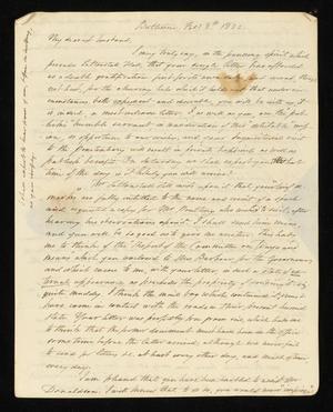 Primary view of object titled '[Letter from Elizabeth Upshur Teackle to her husband, Littleton Dennis Teackle, February 8, 1832]'.