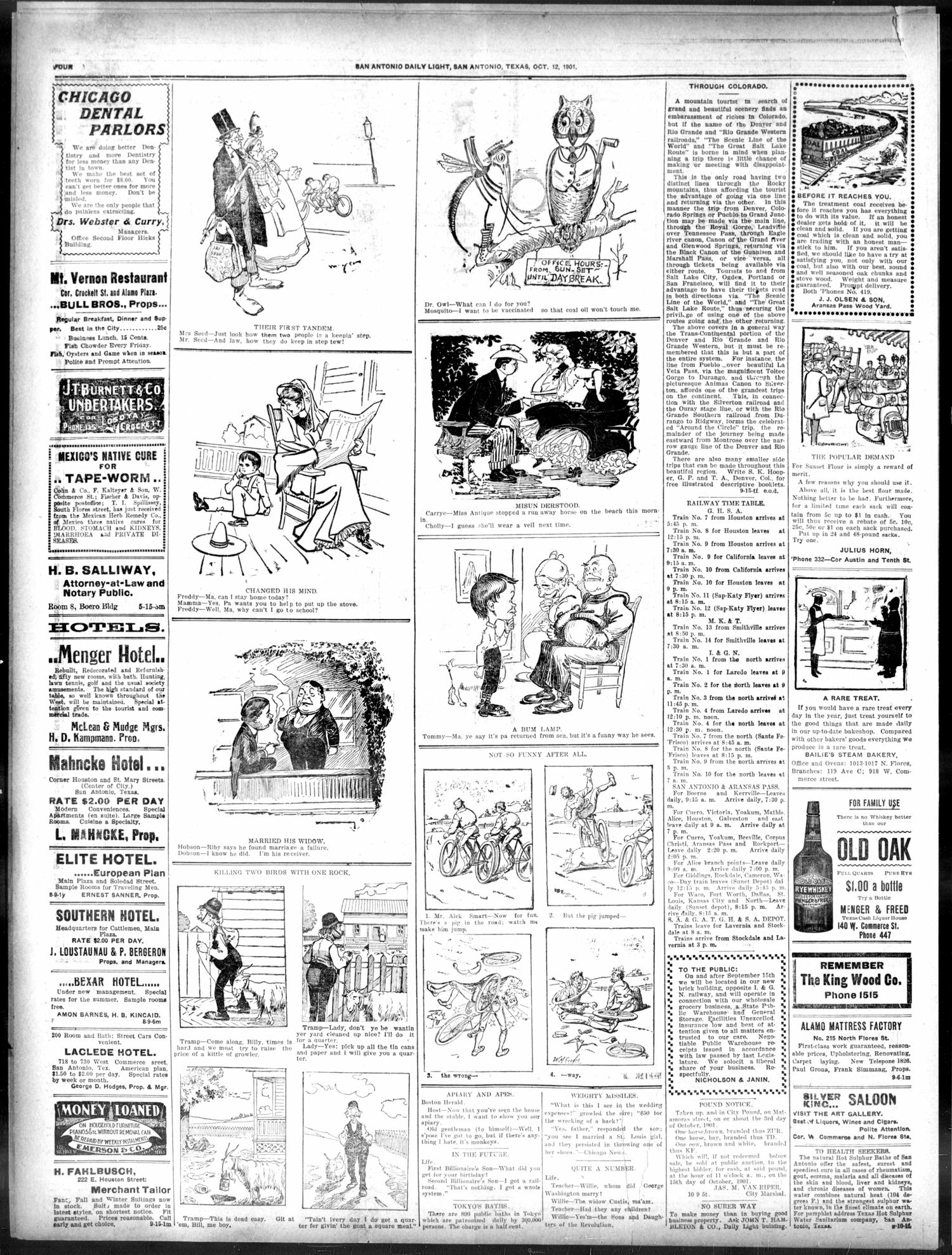 San Antonio Daily Light. (San Antonio, Tex.), Vol. 20, No. 269, Ed. 1 Saturday, October 12, 1901
                                                
                                                    [Sequence #]: 4 of 6
                                                