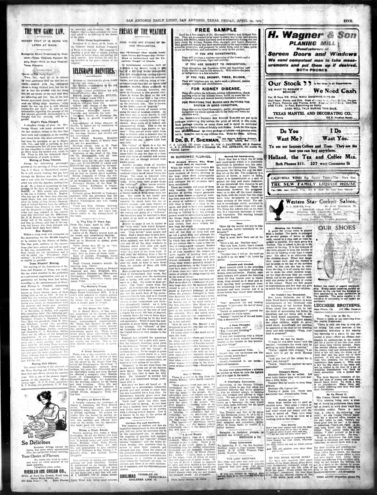 San Antonio Daily Light (San Antonio, Tex.), Vol. 22, No. 95, Ed. 1 Friday, April 24, 1903
                                                
                                                    [Sequence #]: 5 of 8
                                                