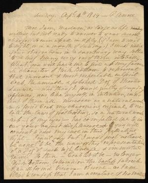 Primary view of object titled '[Letter from Elizabeth Upshur Teackle, April 4, 1819]'.