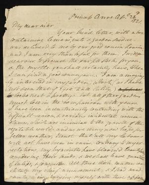 Primary view of [Letter from Elizabeth Upshur Teackle to her sister, Ann Upshur Eyre, April 23, 1821]