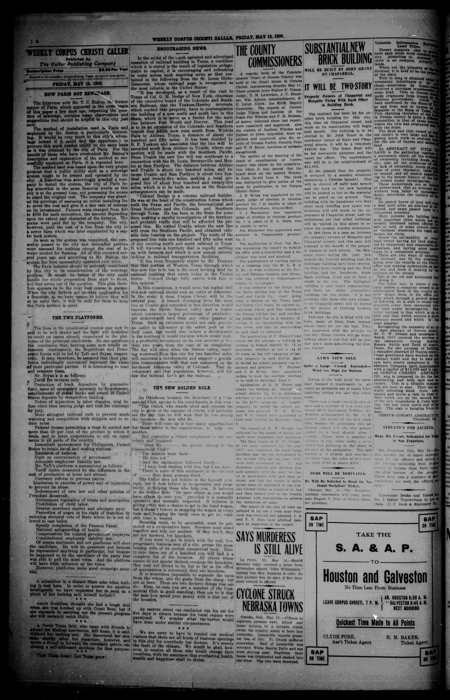 Weekly Corpus Christi Caller (Corpus Christi, Tex.), Vol. 25, No. 21, Ed. 1 Friday, May 15, 1908
                                                
                                                    [Sequence #]: 4 of 8
                                                