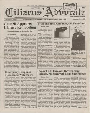Primary view of object titled 'Citizens' Advocate (Coppell, Tex.), Vol. 20, No. 35, Ed. 1 Friday, August 27, 2004'.