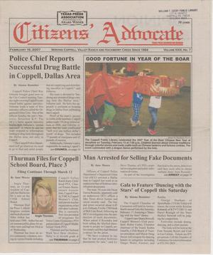 Primary view of object titled 'Citizens' Advocate (Coppell, Tex.), Vol. 23, No. 7, Ed. 1 Friday, February 16, 2007'.