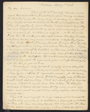 Primary view of object titled '[Letter from Elizabeth Upshur Teackle to her husband, Littleton Dennis Teackle, February 17, 1834]'.